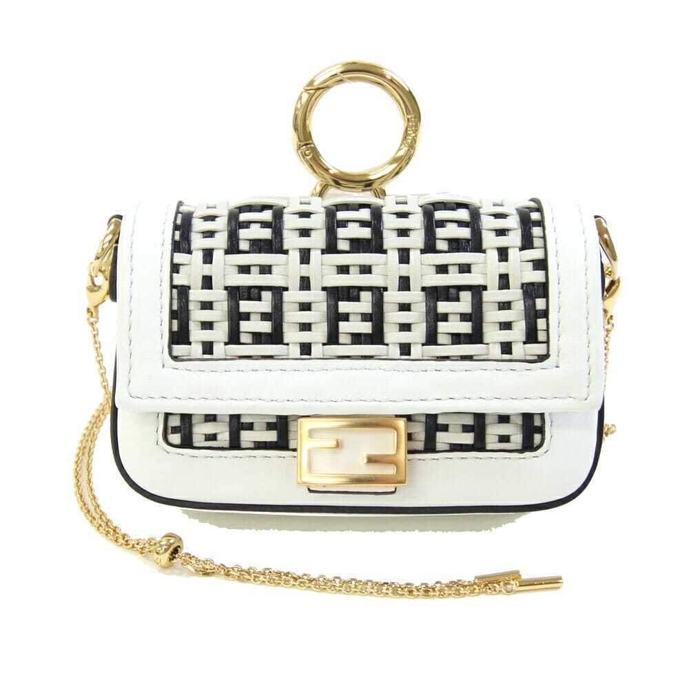 Fendi Bag Bucket Charm White Black Leather Chain Shoulder